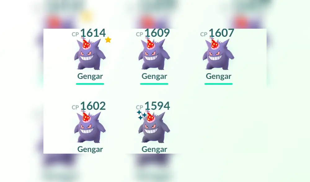 Gengar con gorrito de fiesta capturado en Pokémon GO.