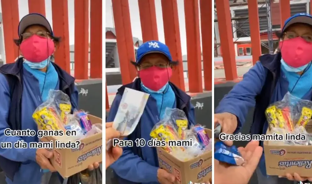 El joven ayudó a la señora que se encontraba vendiendo en las calles. Foto: TikTok/Captura/@lima El joven ayudó a la señora que se encontraba vendiendo en las calles. Foto: TikTok/Captura/@lima