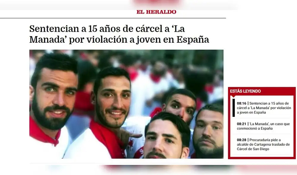 Así informa la prensa internacional sobre el fallo en el caso La Manada. Foto: Captura.