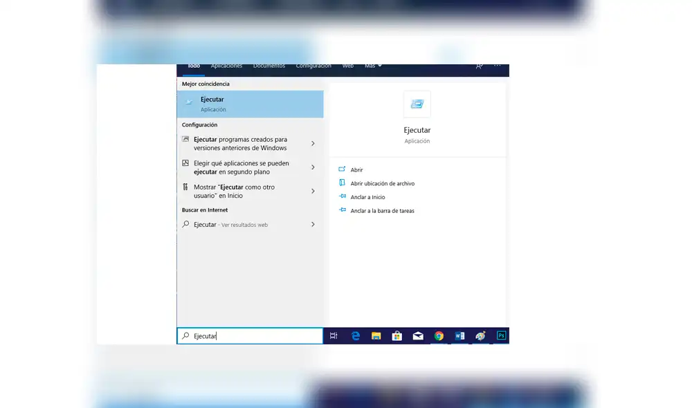 El primer paso es entrar a la ventana de Ejecutar