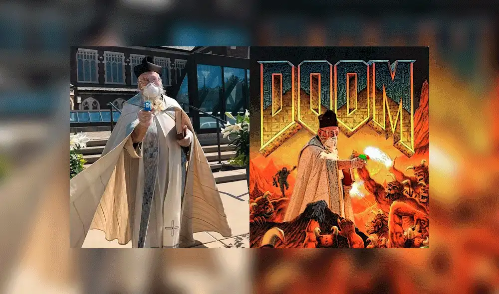 Tim Pelc decidió bendecir a sus fieles con una pistola de juguete. Fuente: Composición.