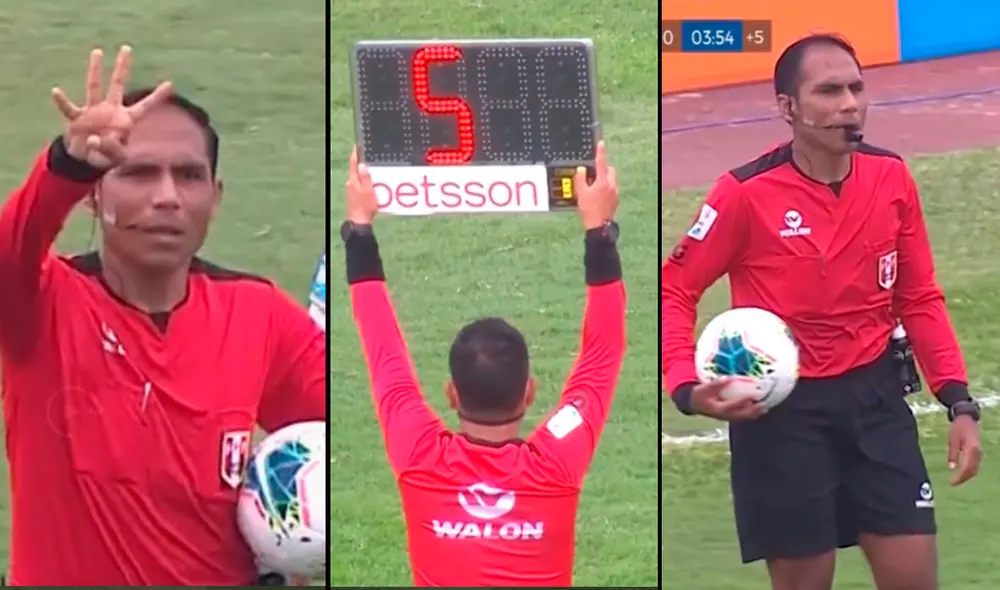 Liga 1 Movistar: Árbitro pide 4 minutos adicionales, asistente mostró 5’, pero terminó a los 3’. Foto: Gol Perú Liga 1 Movistar: Árbitro pide 4 minutos adicionales, asistente mostró 5’, pero terminó a los 3’. Foto: Gol Perú