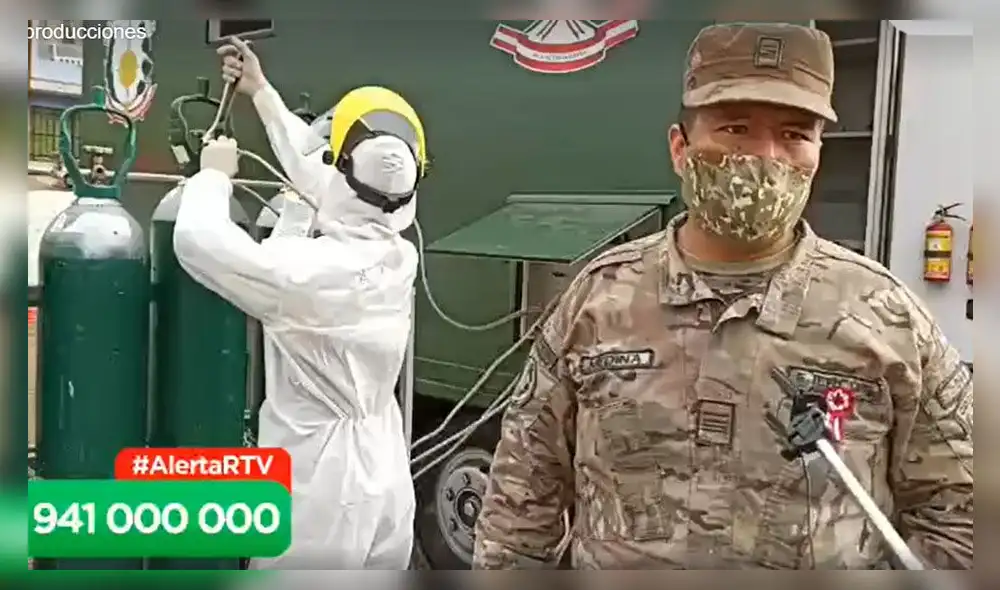 Planta de oxígeno móvil del Ejercito rellena balones de oxígeno en zonas vulnerables | Créditos: captura / RTV Planta de oxígeno móvil del Ejercito rellena balones de oxígeno en zonas vulnerables | Créditos: captura / RTV