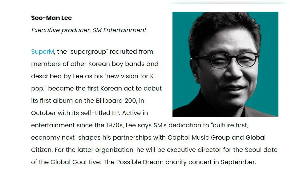 Billboard mencionó a Lee Soo Man por su larga trayectoria y sus proyectos