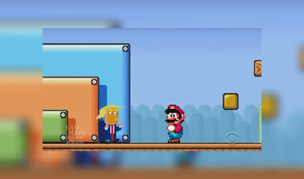 El cómico estadounidense Stephen Colbert presentó un video donde el mismo Mario Bros le envía un claro mensaje al presidente Donald Trump sobre los videojuegos. El cómico estadounidense Stephen Colbert presentó un video donde el mismo Mario Bros le envía un claro mensaje al presidente Donald Trump sobre los videojuegos.