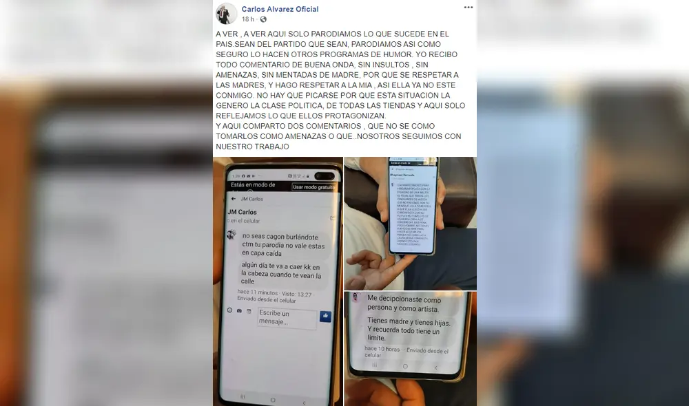 Amenazan a Carlos Álvarez por burlarse de congresistas en parodia