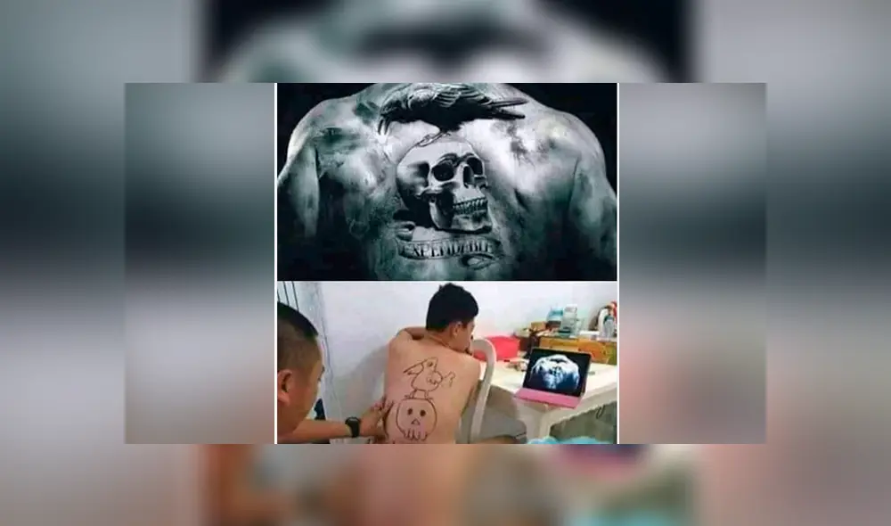 Un video viral de Facebook muestra el curioso tatuaje que hizo un inexperto tatuador en la espalda de su cliente. Un video viral de Facebook muestra el curioso tatuaje que hizo un inexperto tatuador en la espalda de su cliente.