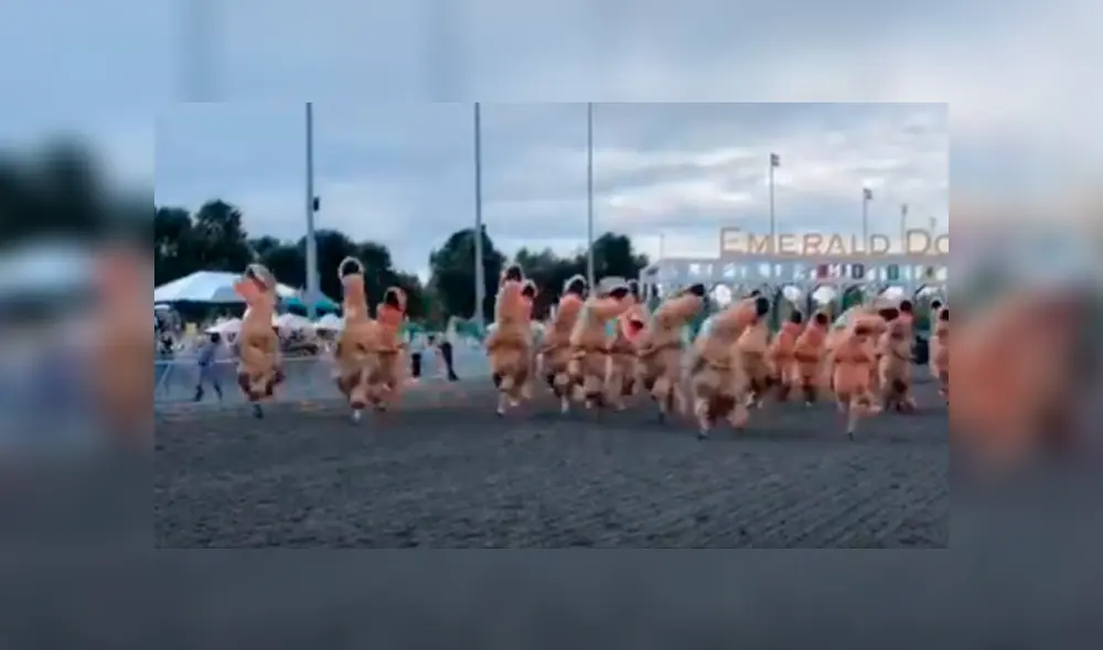 Las criaturas corrieron a lo largo de un hipódromo divirtiendo a los asistentes. Foto: captura