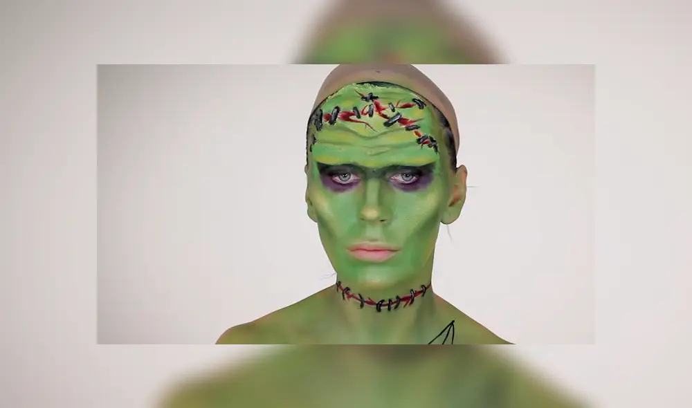 La joven se pintó todo el rostro y parte de su cuerpo para lucir como la terrorífica novia del personaje de Mary Shelley. Foto: captura