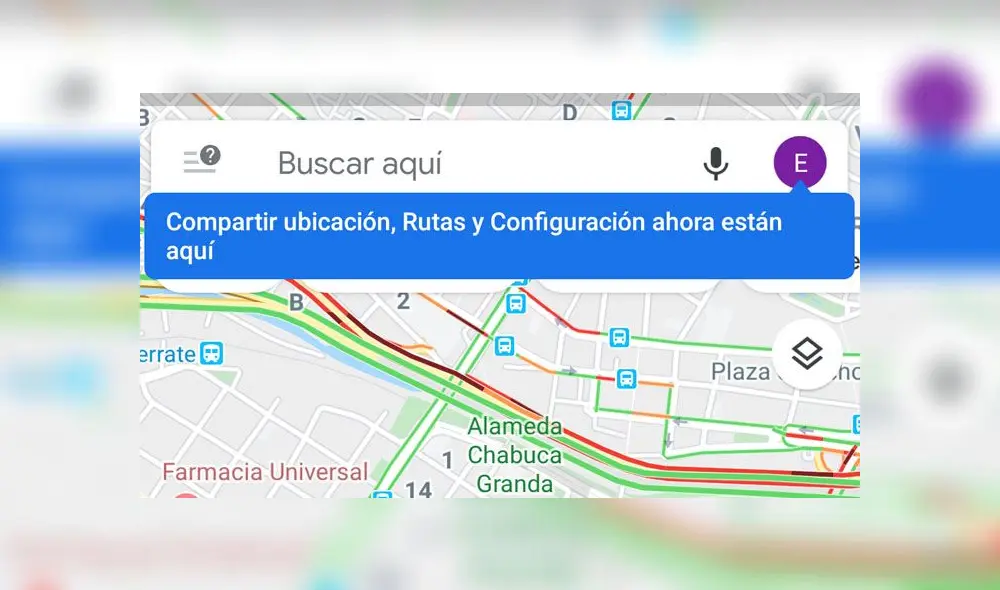 Nueva ubicación del menú de Google Maps.