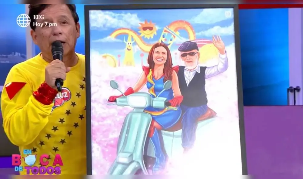 Ricardo Rondón presenta retrato en homenaje al padre de Almendra Gomelsky. | FOTO: Captura América TV Ricardo Rondón presenta retrato en homenaje al padre de Almendra Gomelsky. | FOTO: Captura América TV