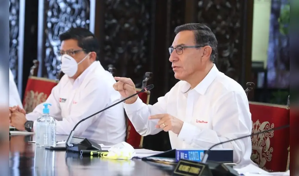 Presidente Martín Vizcarra en conferencia de prensa junto al primer ministro, Vicente Zeballos. Foto: Presidencia. Presidente Martín Vizcarra en conferencia de prensa junto al primer ministro, Vicente Zeballos. Foto: Presidencia.