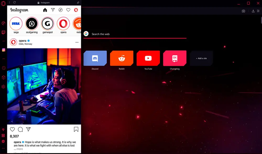 Tiene barras laterales para redes sociales. Foto: Opera