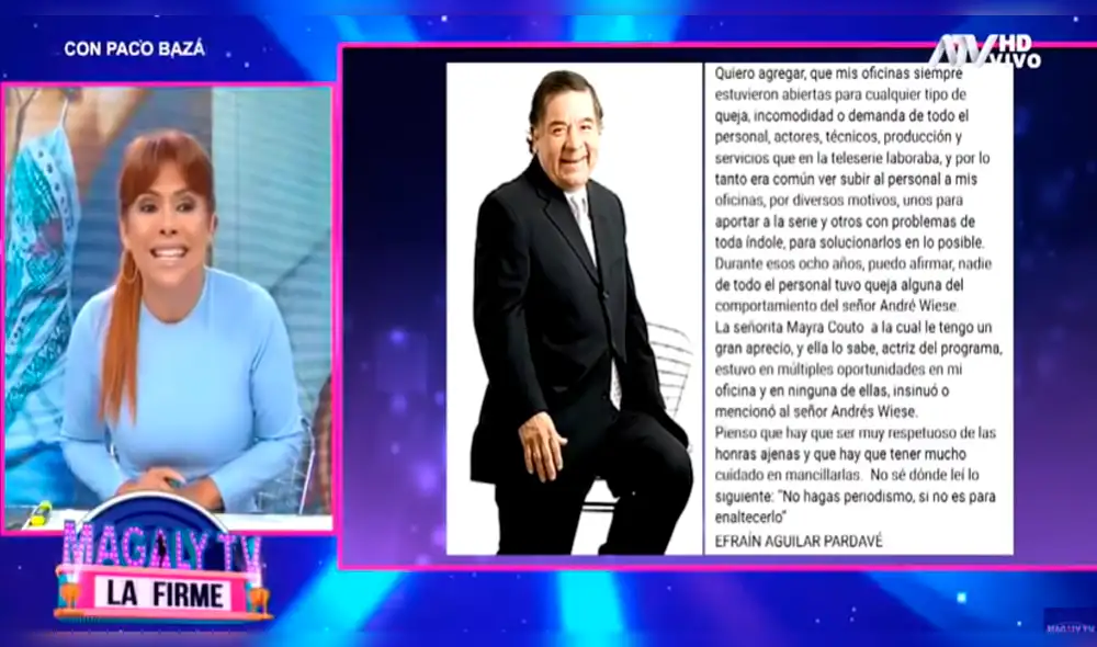 Andrés Wiese Magaly Medina arremete contra a Efraín Aguilar por respaldar a actor y minimizar denuncia de  Mayra Couto