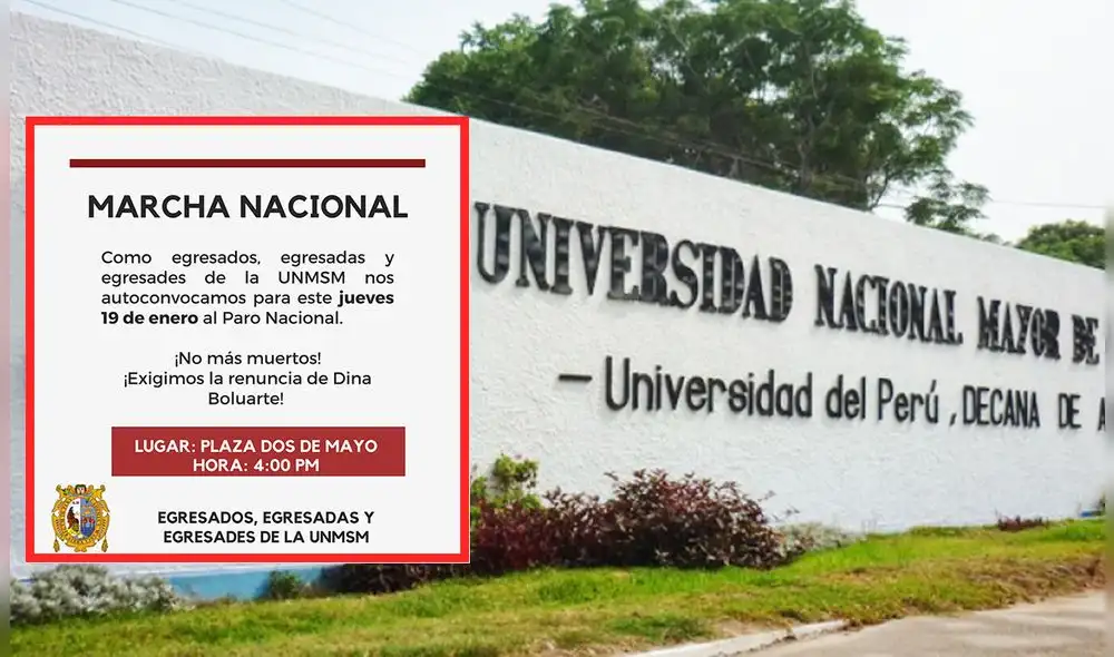 Egresados de esta prestigiosa casa de estudios se sumarán a las manifestaciones programadas para este jueves. Foto: composición LR / Frente de Egresados de la UNMSM Egresados de esta prestigiosa casa de estudios se sumarán a las manifestaciones programadas para este jueves. Foto: composición LR / Frente de Egresados de la UNMSM