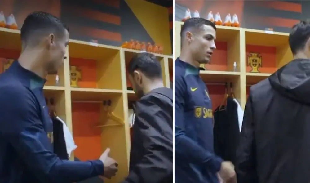 Cristiano Ronaldo y Bruno Fernandes se encontraron en la concentración de Portugal. Foto: captura/Twitter/Selección portugal
