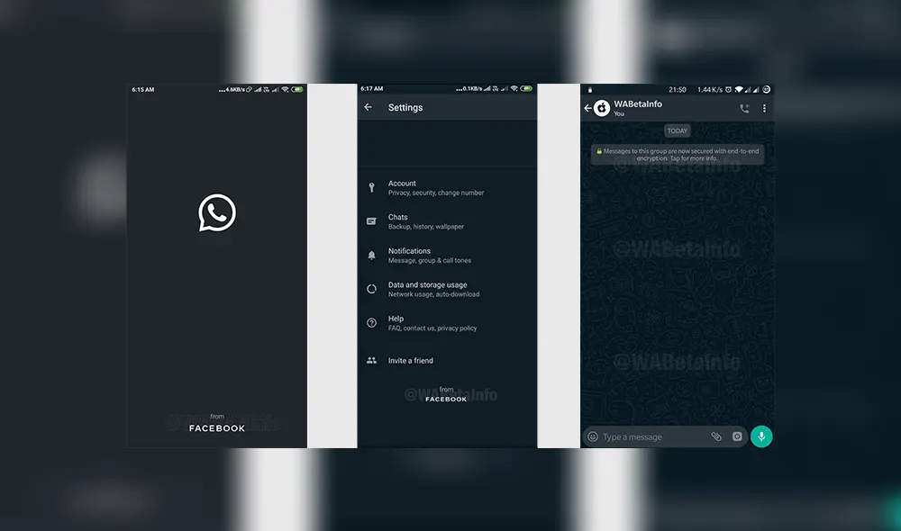 Así lucirá el próximo modo oscuro de WhatsApp. | Foto: WABetaInfo.