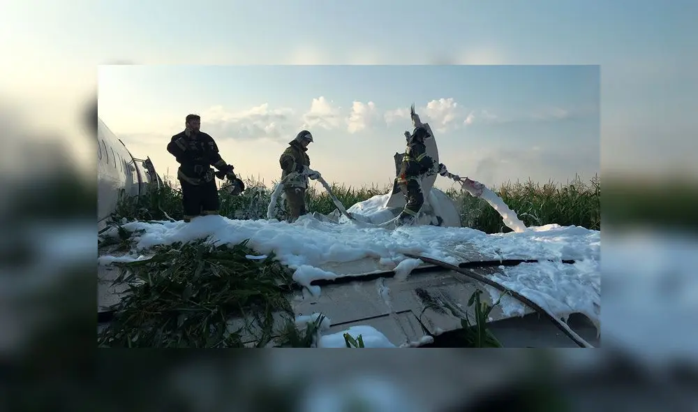 Avión aterrizó 15 munitos de haber despegado en un campo de maíz en Rusia. Foto: RT.