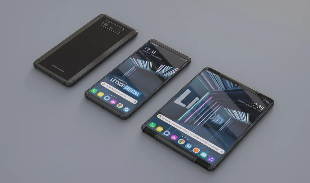 Cómo luciría el smartphone plegable según la patente de LG. Foto: LetsGoDigital Cómo luciría el smartphone plegable según la patente de LG. Foto: LetsGoDigital