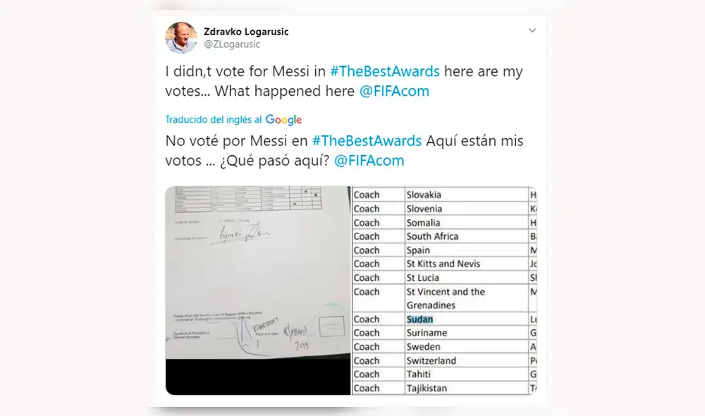 ¿The Best estuvo arreglado? DT de Sudán denunció que no votó por Messi y lo demuestra [FOTOS]