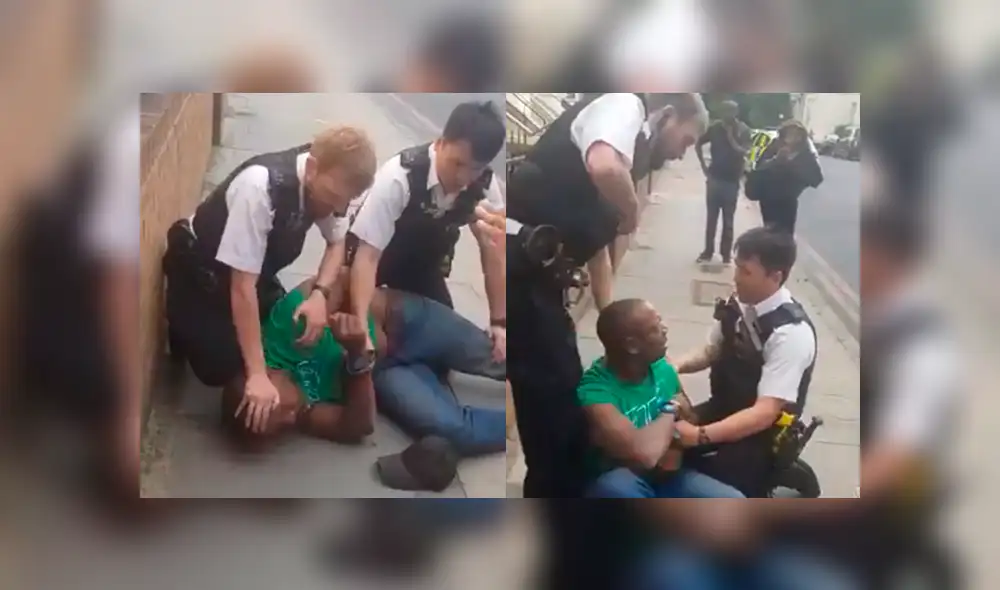 Uno de los agentes involucrados fue suspendido y el otro apartado de sus funciones, tras ser registrados usando la fuerza para arrestar al afrodescendiente. Foto: Captura/Twitter Uno de los agentes involucrados fue suspendido y el otro apartado de sus funciones, tras ser registrados usando la fuerza para arrestar al afrodescendiente. Foto: Captura/Twitter