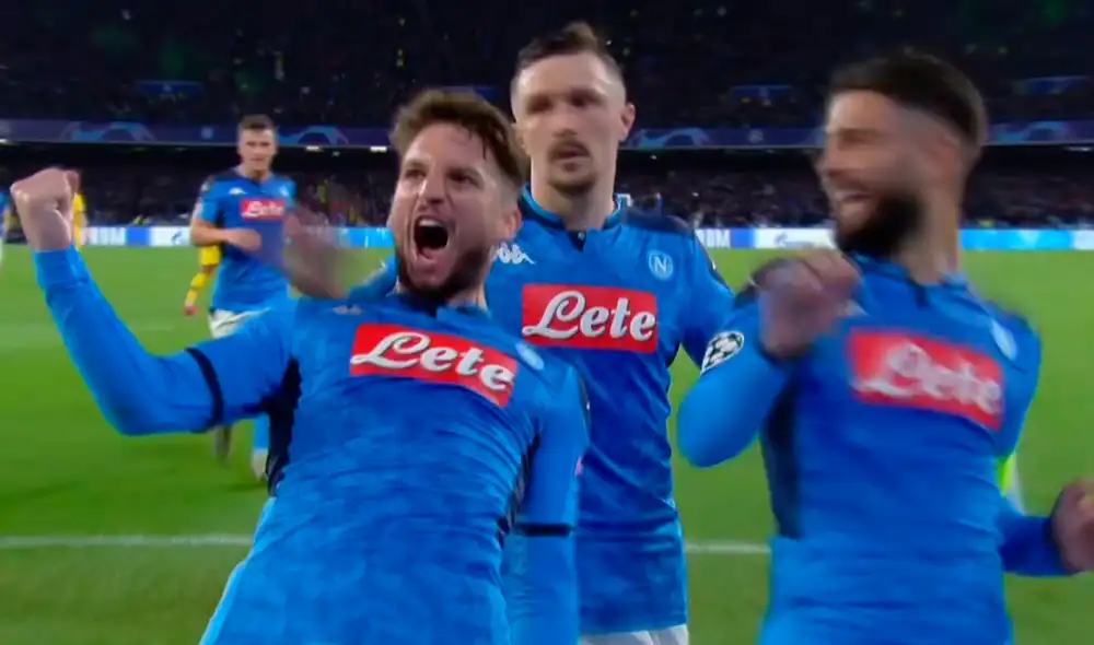 Mertens anotó un golazo y pone en ventaja al Napoli sobre el FC Barcelona en la ida de los octavos de final de la Champions League. | Foto: ESPN 2