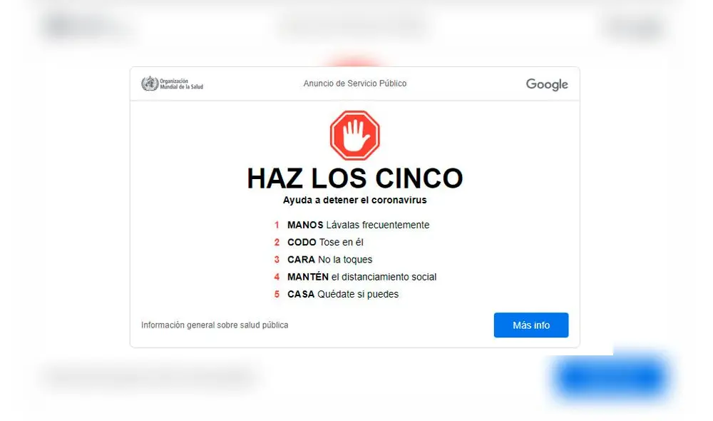 "Haz los cinco" de Google y la OMS. "Haz los cinco" de Google y la OMS.