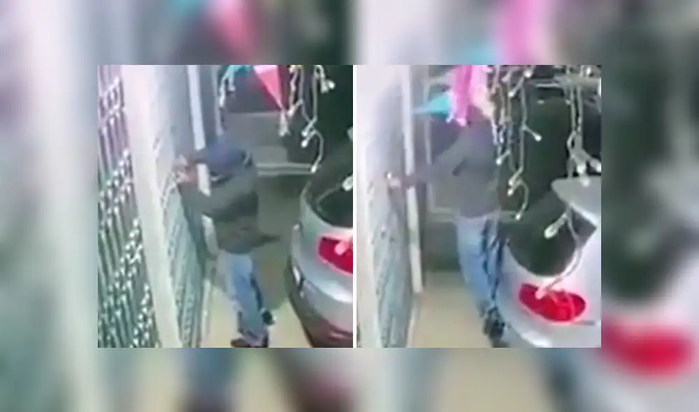 El hombre intentó romper la cerradura del local, pero al no poder, robó la piñata. Foto: captura.
