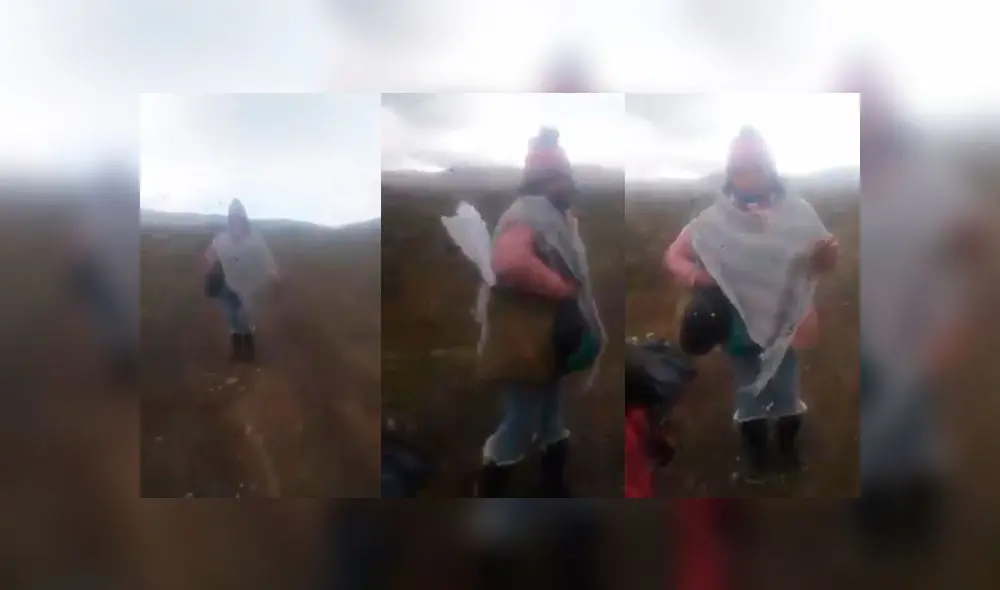 La docente Ana María Manrique fue grabada caminando hasta la comunidad de Maucallacta situada a 4 mil m.s.n.m., en Arequipa.