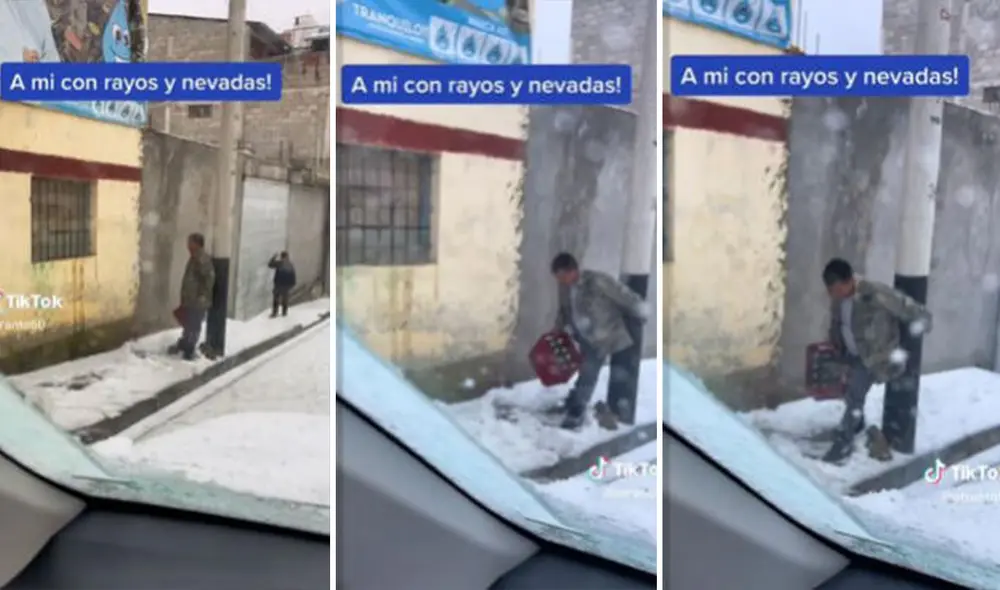Peruano se quedó parado bajo el granizo huancaíno con su caja de cervezas. ¿Quería helarlas? Video: TikTok / @otranto50 Peruano se quedó parado bajo el granizo huancaíno con su caja de cervezas. ¿Quería helarlas? Video: TikTok / @otranto50