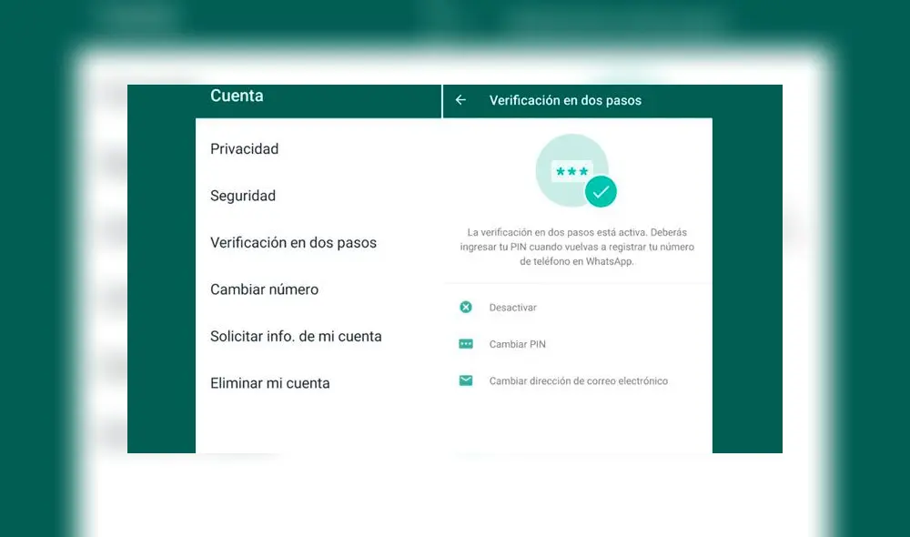 La verificación en dos pasos de WhatsApp.