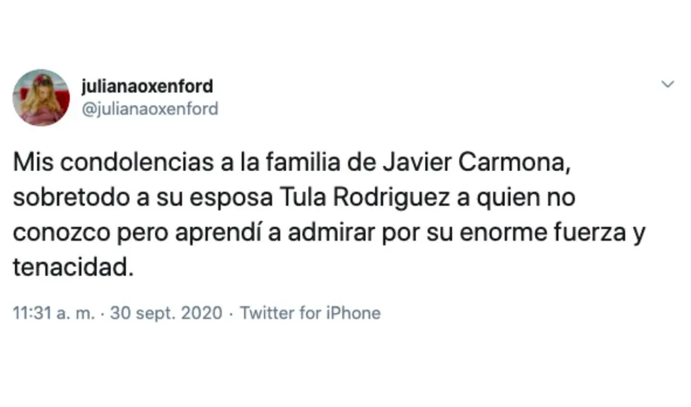 Diversas personalidades lamentaron la pérdida de Javier Carmona este 30 de setiembre. Foto: Captura Twitter