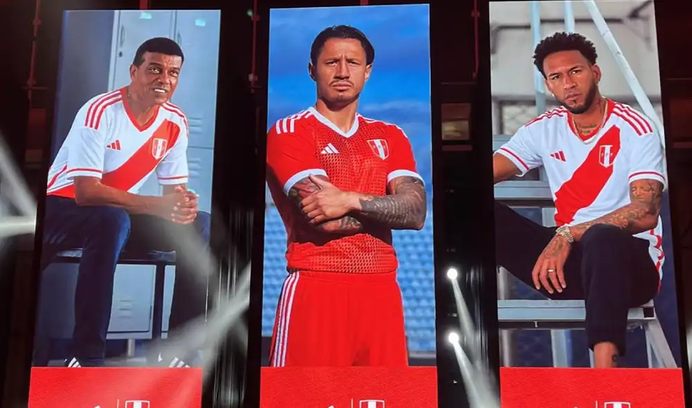 Teófilo Cubillas, Gianluca Lapadula y Pedro Gallese posan con la nueva indumentaria. Foto: Adidas/FPF Teófilo Cubillas, Gianluca Lapadula y Pedro Gallese posan con la nueva indumentaria. Foto: Adidas/FPF