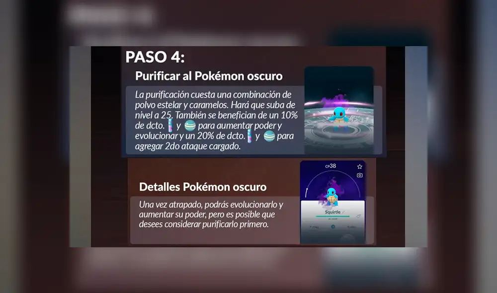 Una vez capturado, el pokémon oscuro se podrá purificar usando polvos estelares y caramelos.