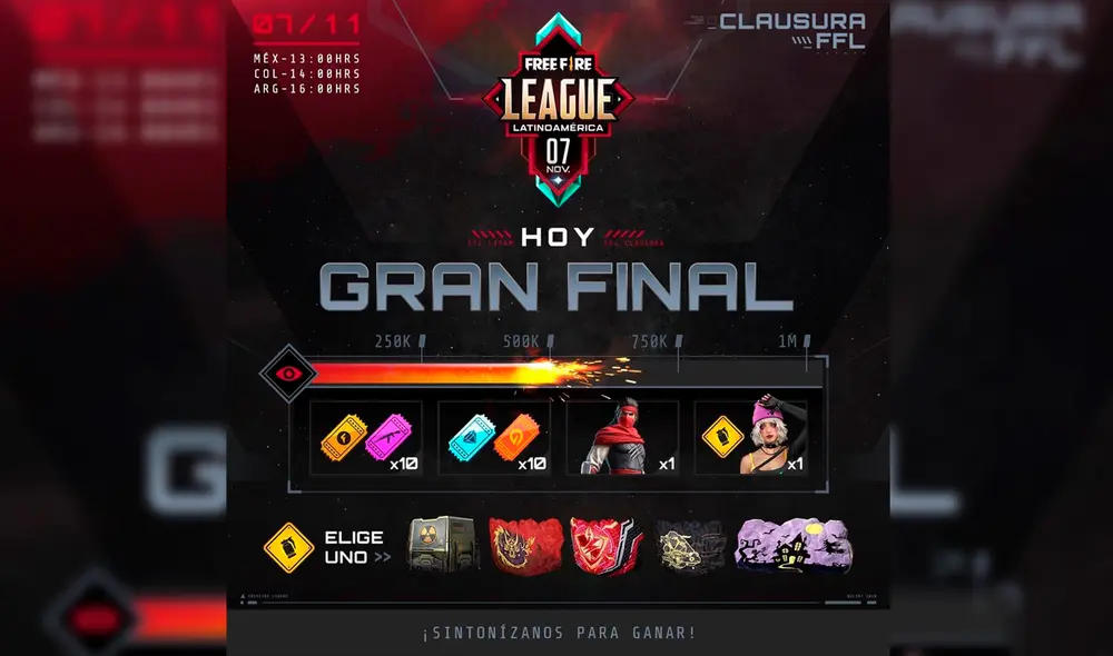 Recompensas por alcanzar el millón de espectadores en la Free Fire League. Foto: Garena