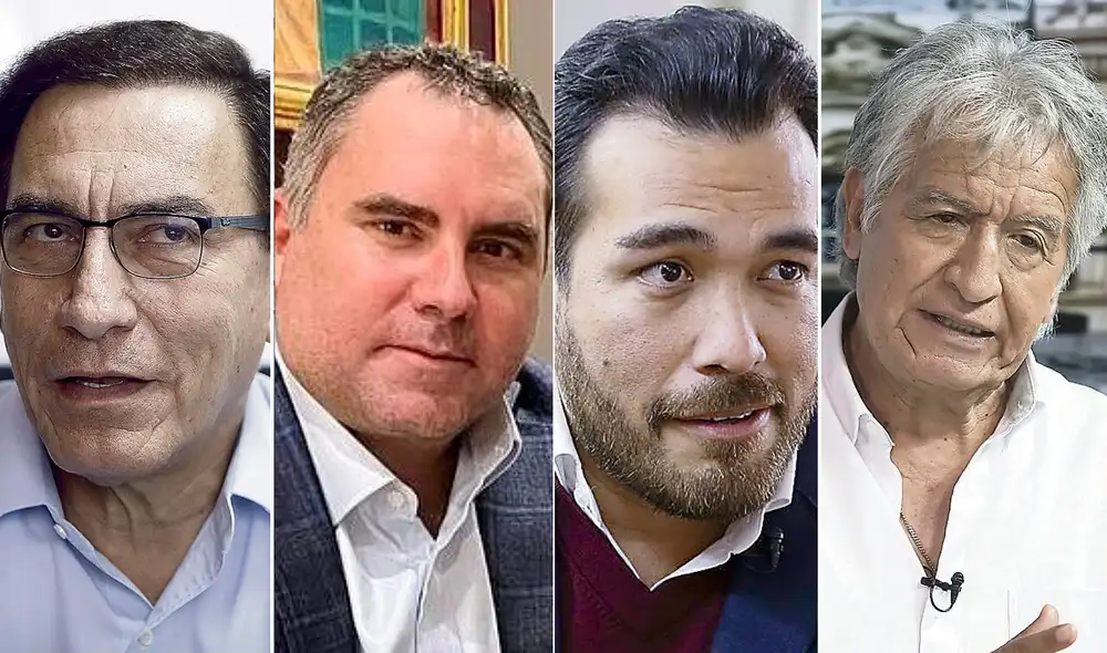 Perú Primero. Del expresidente Martín Vizcarra Cornejo. Libertad Popular. Fundado por Rafael Belaunde Llosa. Fe en el Perú. Del exalcalde Álvaro Paz de la Barra Freigeiro. Perú Federal. Del exviceministro Virgilio Acuña Peralta. Foto: composición La República