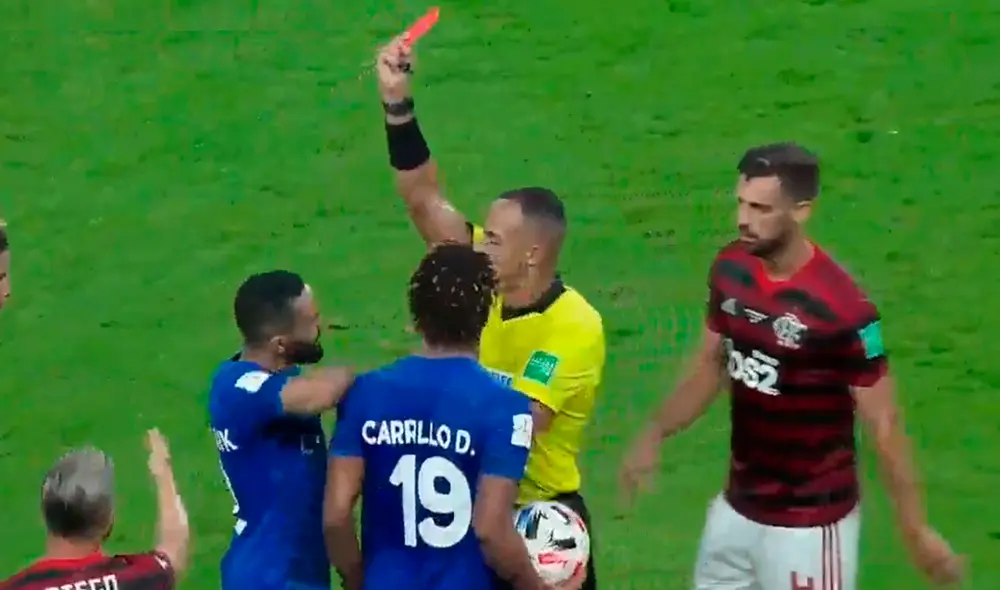 André Carrillo fue expulsado del Flamengo vs Al Hilal en semifinal del Mundial de Clubes. Foto: Captura André Carrillo fue expulsado del Flamengo vs Al Hilal en semifinal del Mundial de Clubes. Foto: Captura