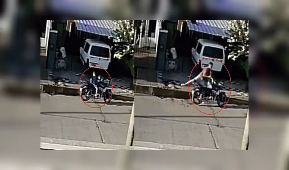 Delincuente huyó con el pequeño en la moto.