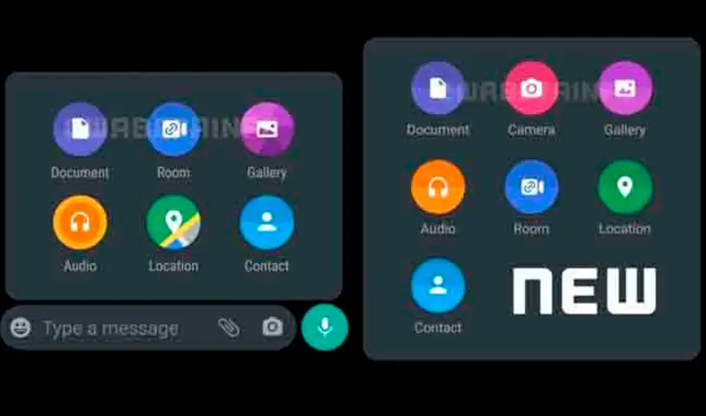 WABetaInfo vuelve cómo será el nuevo menú con 7 íconos que encontramos en los chats. (Foto: WABetaInfo)