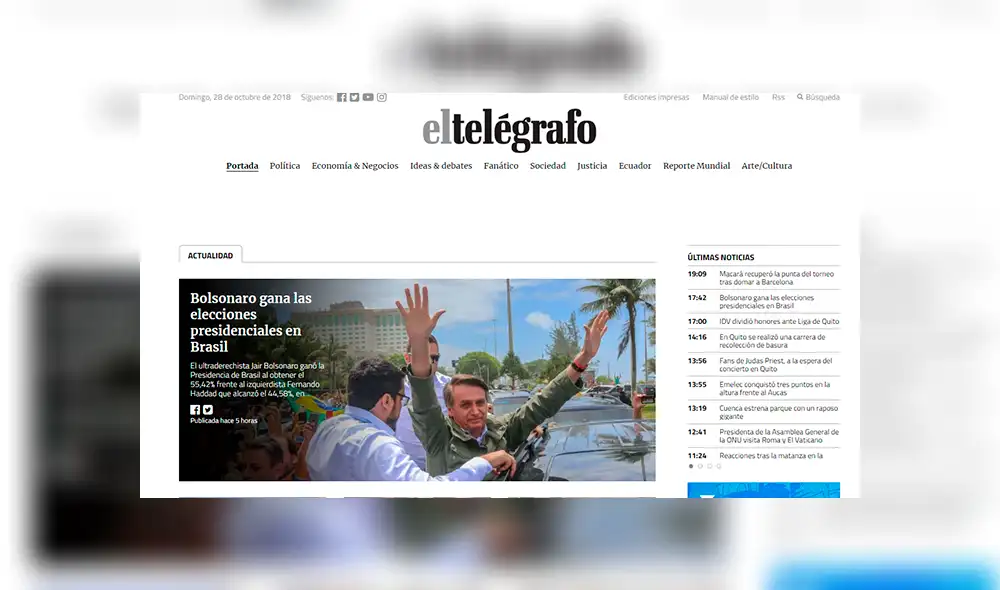 Así informó la prensa internacional sobre el triunfo de Jair Bolsonaro en Brasil