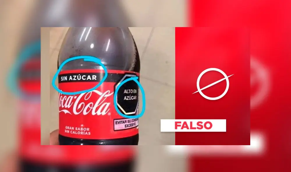 Foto de Coca Cola ‘sin azúcar’ con el octógono de advertencia no es real Foto de Coca Cola ‘sin azúcar’ con el octógono de advertencia no es real