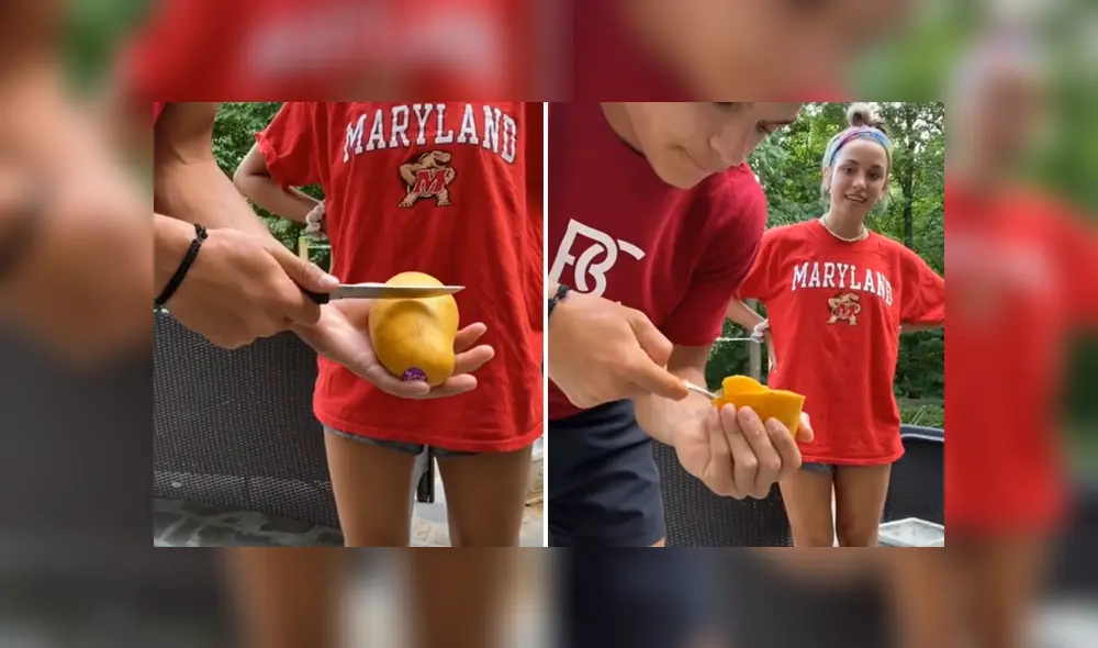 Un joven mostró un curioso truco para cortar mango de manera muy sencilla. Foto: TikTok Un joven mostró un curioso truco para cortar mango de manera muy sencilla. Foto: TikTok