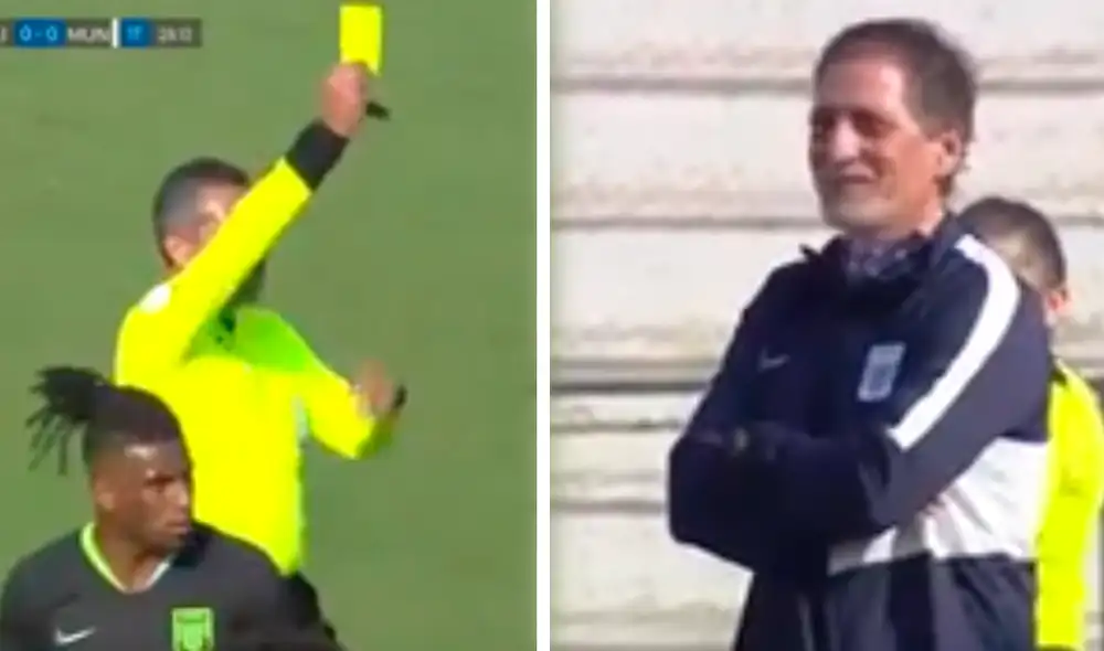 El nuevo DT de Alianza Lima se ganó la tarjeta amarilla por reclamarle al árbitro. (FOTO: Composición La República).