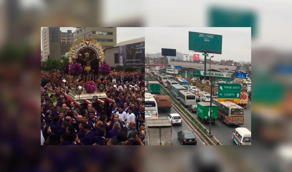 Congestión vehicular en el Centro de Lima por procesión del Señor de los Milagros [VIDEO]