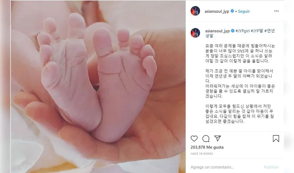 J. Y. Park comparte reflexión en Instagram por el nacimiento de su segunda hija. J. Y. Park comparte reflexión en Instagram por el nacimiento de su segunda hija.