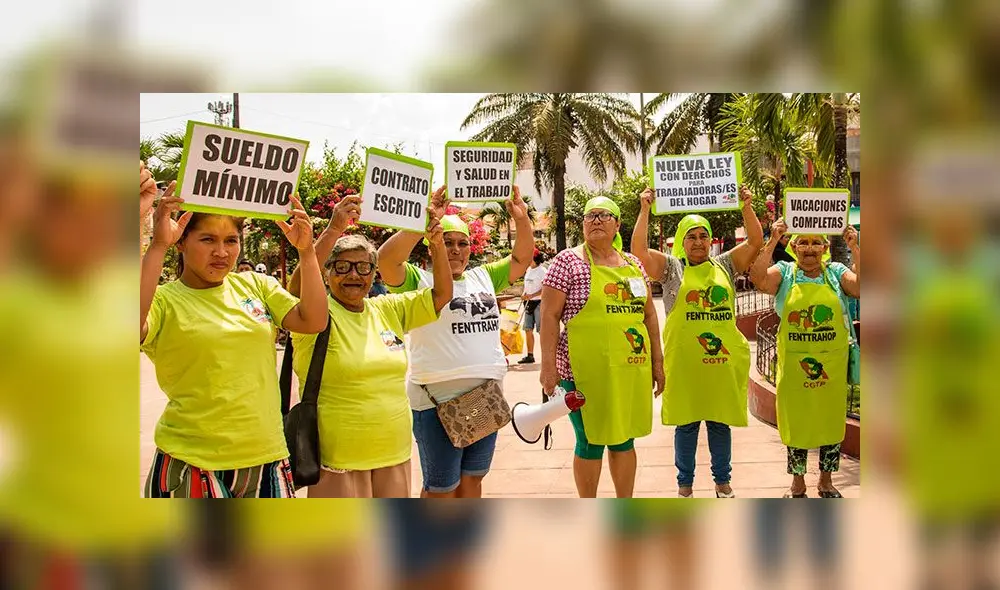Trabajadoras del hogar en protesta en Tarapoto. Foto: Federación de Trabajadoras del Hogar del Perú.