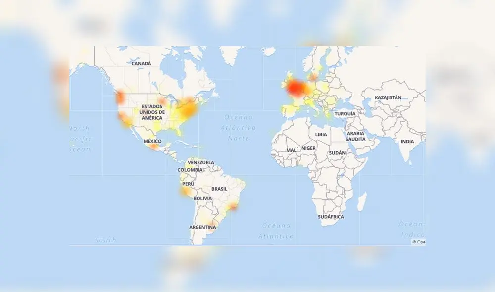 Países más afectados por caída de Facebook. Países más afectados por caída de Facebook.