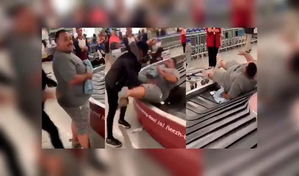 Video es viral en Facebook. El hombre esperaba su maleta tranquilamente, sin sospechar que sería víctima de una broma sumamente cruel. Foto: Captura.