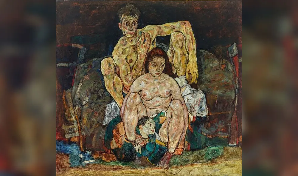 Obra de Egon Schiele "La familia" donde aparece junto a su mujer e hijo. Ella murió por la gripe. Obra de Egon Schiele "La familia" donde aparece junto a su mujer e hijo. Ella murió por la gripe.