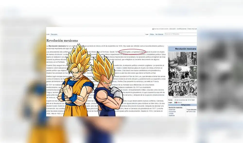 Wikipedia: ¿Qué hacen Gokú y Vegeta en un texto sobre la Revolución Mexicana?